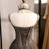 Simple A line Spaghetti Straps Tulle Beads Long Prom Dresses HZ1024