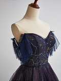 A-Line Purple Gradient Tulle Long Prom Dress HZ1022