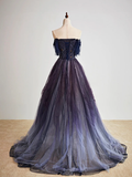 A-Line Purple Gradient Tulle Long Prom Dress HZ1022