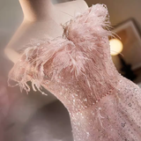 Modest A line Off The Shoulder Tulle Long Pink Prom Dress HZ1024