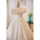 Vintage Ball Gown White Satin Long Wedding Dresses HZ1024