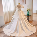 Vintage Ball Gown White Satin Long Wedding Dresses HZ1024