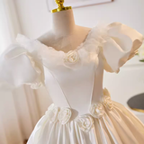 Vintage Ball Gown White Satin Long Wedding Dresses HZ1024