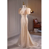 Sparkly Mermaid Champagne Sequin Long Prom Dress HZ1024