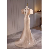 Sparkly Mermaid Champagne Sequin Long Prom Dress HZ1024