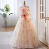 Princess Ball Gown Strapless Tulle Long Prom Dress HZ1024