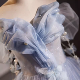 Vintage Ball Gown Strapless Tulle Blue Sweet 16 Dresses HZ1024