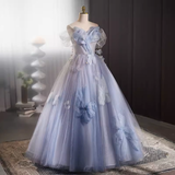 Vintage Ball Gown Strapless Tulle Blue Sweet 16 Dresses HZ1024