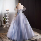 Vintage Ball Gown Strapless Tulle Blue Sweet 16 Dresses HZ1024