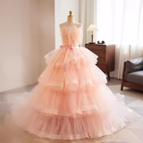 Vintage Ball Gown Straps Tulle Pink Sweet 16 Dresses HZ1024