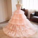 Vintage Ball Gown Straps Tulle Pink Sweet 16 Dresses HZ1024