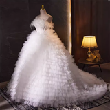 Vintage Ball Gown Strapless Tulle White Ruffles Sweet 16 Dresses HZ1024