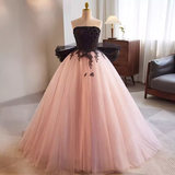 Vintage Ball Gown Strapless Tulle White Pink Sweet 16 Dresses HZ1024