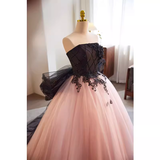 Vintage Ball Gown Strapless Tulle White Pink Sweet 16 Dresses HZ1024