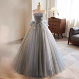 Vintage Ball Gown Strapless Tulle Gray Sweet 16 Dresses HZ1024