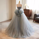 Vintage Ball Gown Strapless Tulle Gray Sweet 16 Dresses HZ1024