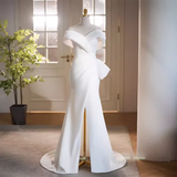 Vintage Mermaid Straps White Satin Long Wedding Dresses HZ1024