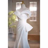 Vintage Mermaid Straps White Satin Long Wedding Dresses HZ1024