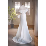 Vintage Mermaid Straps White Satin Long Wedding Dresses HZ1024