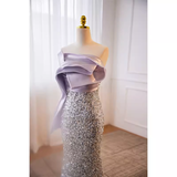 Luxury Mermaid Strapless Long Sequin Lilac Prom Dress HZ1024