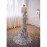 Luxury Mermaid Strapless Long Sequin Lilac Prom Dress HZ1024