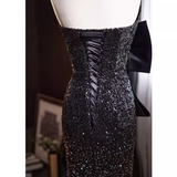 Luxury Mermaid Strapless Long Sequin Black Prom Dress HZ1024