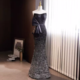Luxury Mermaid Strapless Long Sequin Black Prom Dress HZ1024