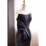 Luxury Mermaid Strapless Long Sequin Black Prom Dress HZ1024