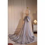 Luxury A line High Neckline Long Sequin Champagne Prom Dress HZ1024