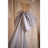 Luxury A line High Neckline Long Sequin Champagne Prom Dress HZ1024