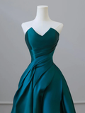 A-Line Satin Dark Green Long Prom Dress HZ1024