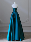 A-Line Satin Dark Green Long Prom Dress HZ1024