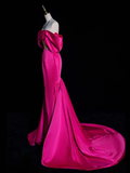 Simple Off Shoulder Mermaid Rose Red Long Prom Dress HZ1024