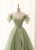 A-Line Sage Green Tulle Long Prom Dress HZ1024