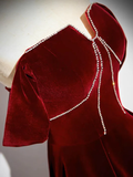 A-Line Velvet Burgundy Long Prom Dress HZ1024