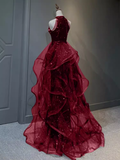 Sparkly Sheath Burgundy Sequin Long Prom Dress Party Dresses HZ1022