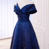 A-Line Off The Shoulder Royal Blue Sequin Long Prom Dress HZ1024