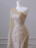 Mermaid One Shoulder Sequin Long Prom Dress HZ1024