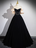A-Line Black Velvet Long Prom Dress HZ1024