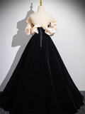 A-Line Black Velvet Long Prom Dress HZ1024