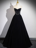 A-Line Black Velvet Long Prom Dress HZ1024
