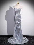 Mermaid Straps Silver Sequin Long Prom Dress HZ1024