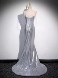 Mermaid Straps Silver Sequin Long Prom Dress HZ1024
