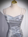 Mermaid Straps Silver Sequin Long Prom Dress HZ1024
