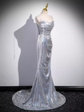 Mermaid Straps Silver Sequin Long Prom Dress HZ1024