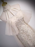Mermaid High Neckline Sequin Long Prom Dress HZ1024