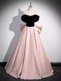 Simple A line Strapless Pink Satin Long Prom Dress HZ1024