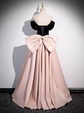 Simple A line Strapless Pink Satin Long Prom Dress HZ1024