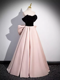 Simple A line Strapless Pink Satin Long Prom Dress HZ1024