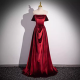Simple A line Strapless Velvet Burgundy Long Prom Dress HZ1024